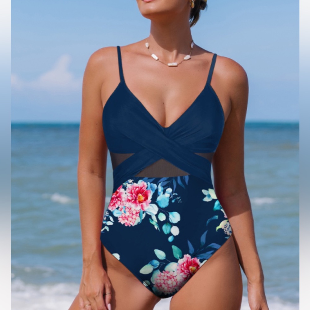 Popvil Floral Mesh One Piece Bathing Suit